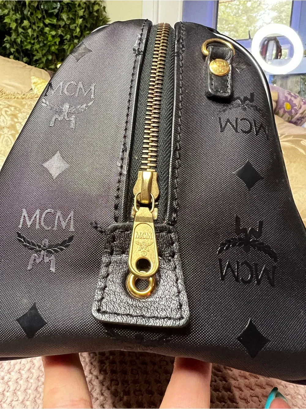 Vintage MCM München Black Visetos Boston Satchel Crossbody Bag